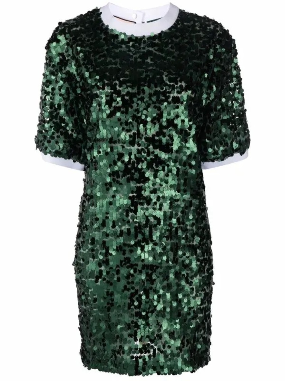 Plan C Sequin Short Sleeve Shift Dress in Dark Green Size M L US 8/10 44